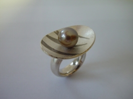 Ring, 925/-Silber, Palladium, Tahitiperle