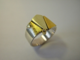 Ring, 925/-Silber, Grüngold, Feingold, Brillant